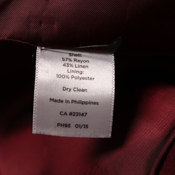 Talbots Burgundy Blazer Linen Blend One Button Lightweight Office Jacket Size 16 - Picture 7 of 9